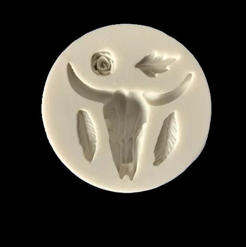 Boho Rose feather Bull Skeleton Head Mold - Cake mold, fondant mold, resin, wax, cake tool