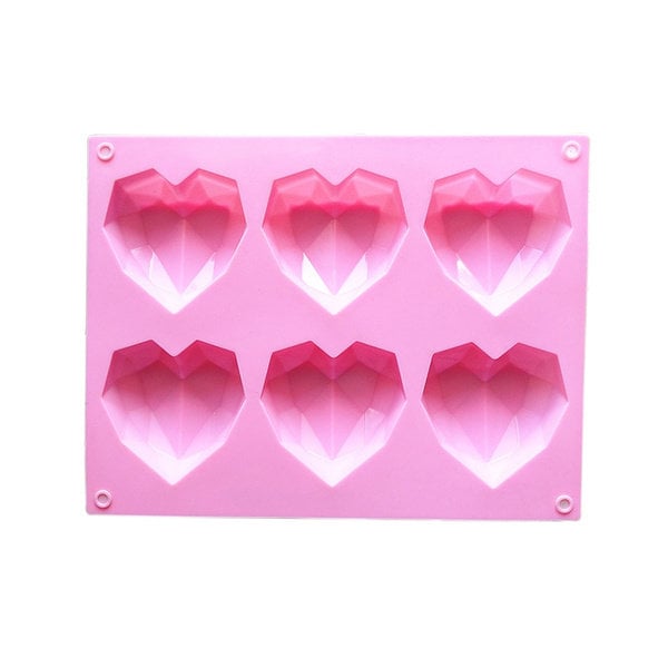 Pink Diamond Geometric Heart Silicone Mold for Chocolate, 6 Cavities Non-stick Easy Release, Silicone Mold Tray for Chocolate, Soap