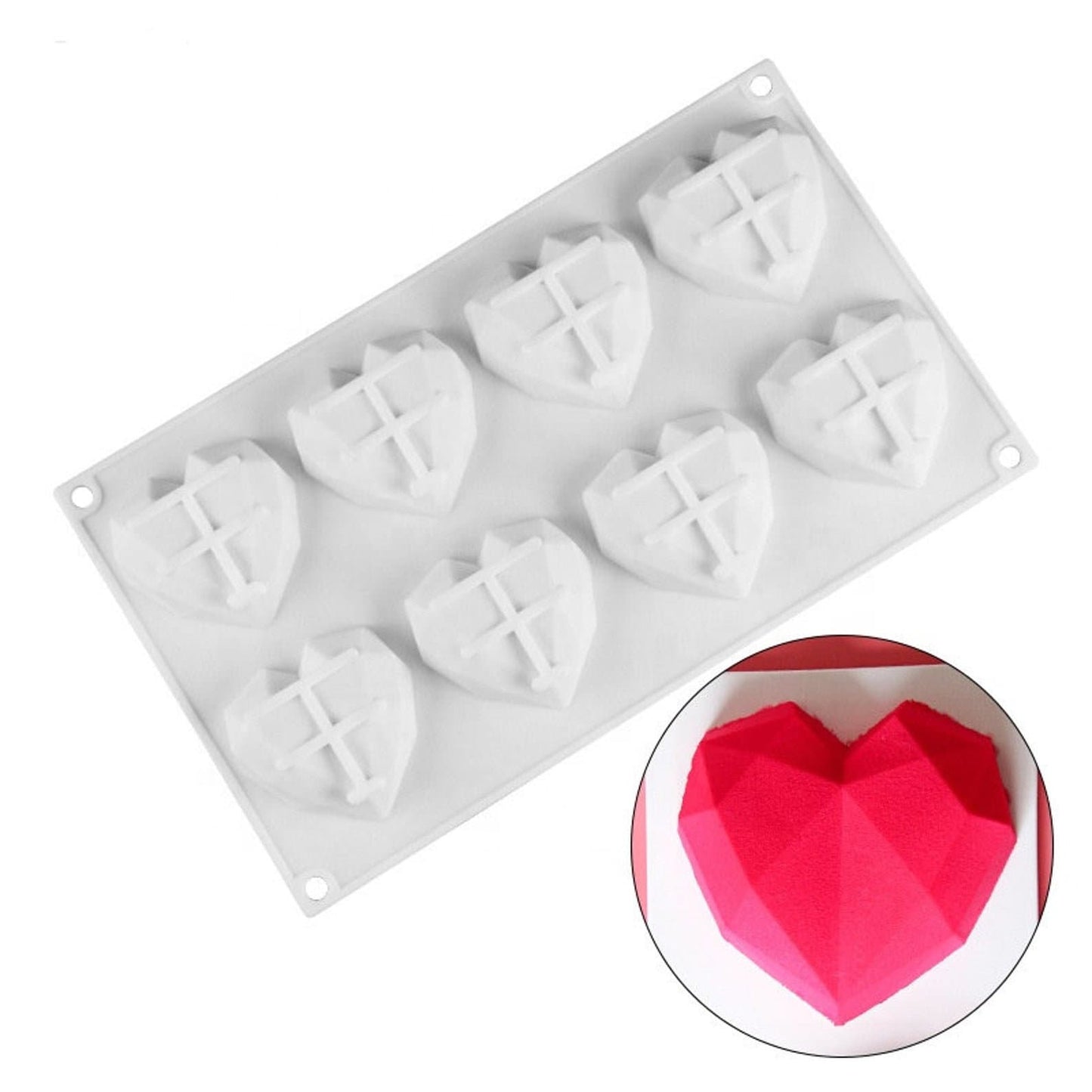 8 Cavity Geometric Mini Heart Mold - Silicone Mold for Cake, Dessert Mold, Chocolate, Soap Mold, Resin Mold