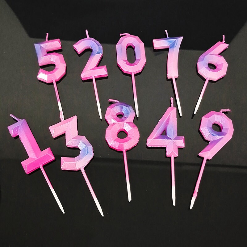 Geometric Purple-Pink Number 0-9 Candles - Party Supply, Cake supply