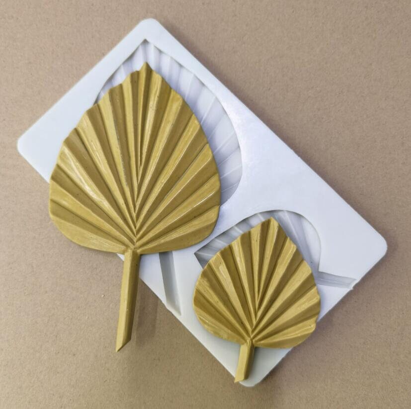 2 palm leaf fan Silicone Mold sugar craft fondant tools cake decorating soap mould baking