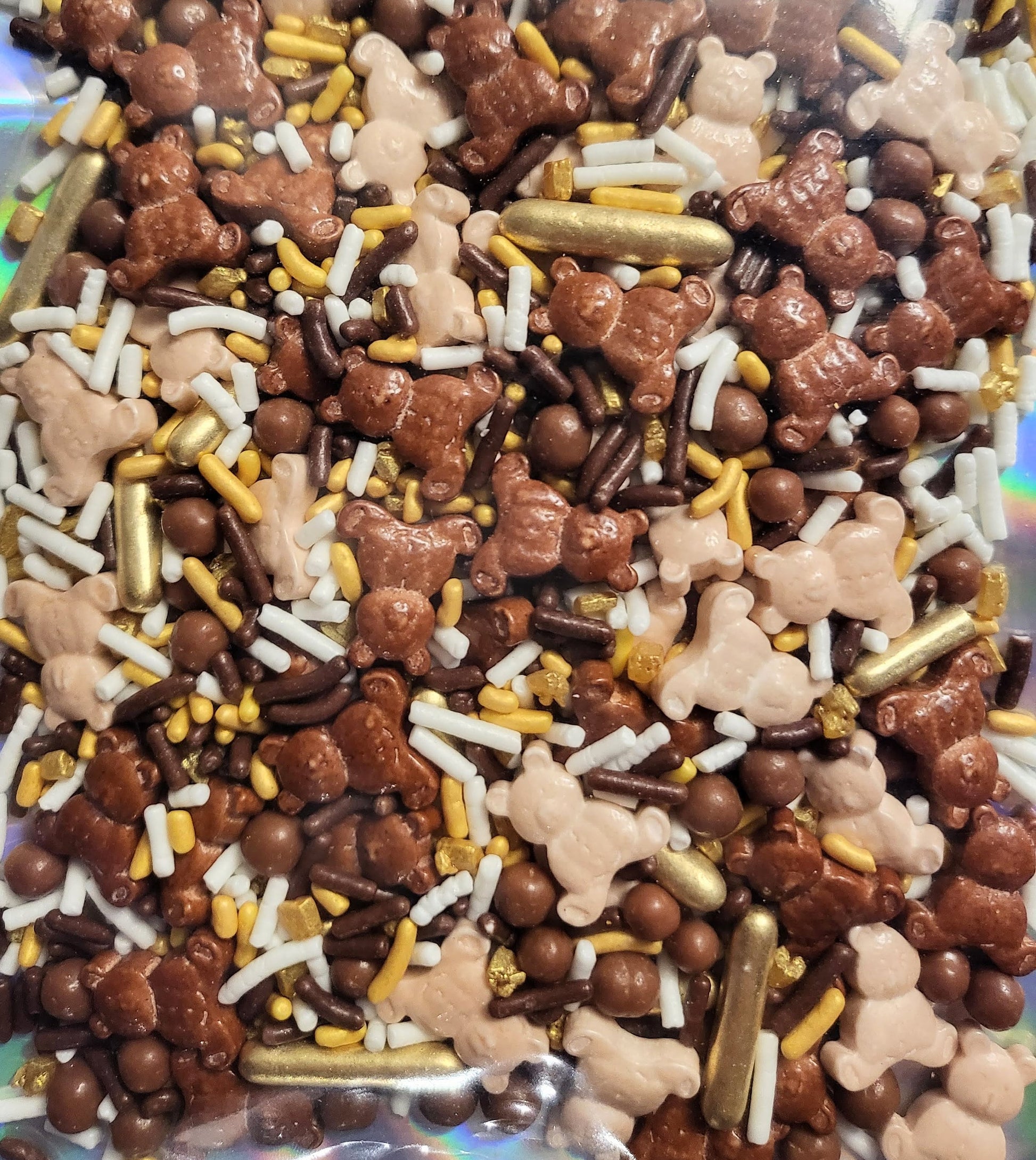 4 oz. teddy bear sprinkle mix - gold, beige, and brown sprinkle mix