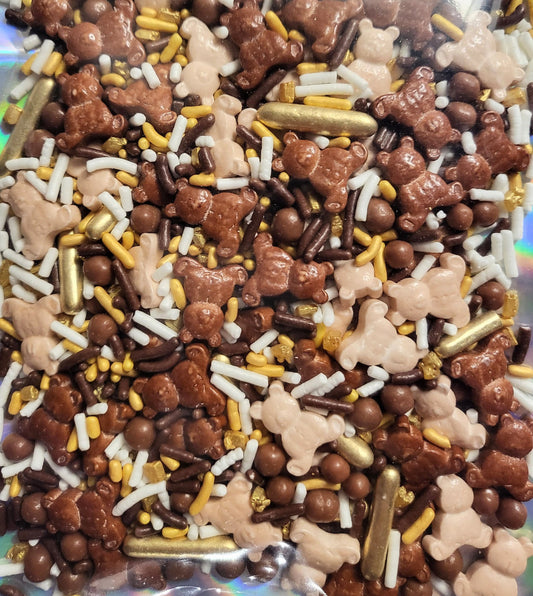 4 oz. teddy bear sprinkle mix - gold, beige, and brown sprinkle mix