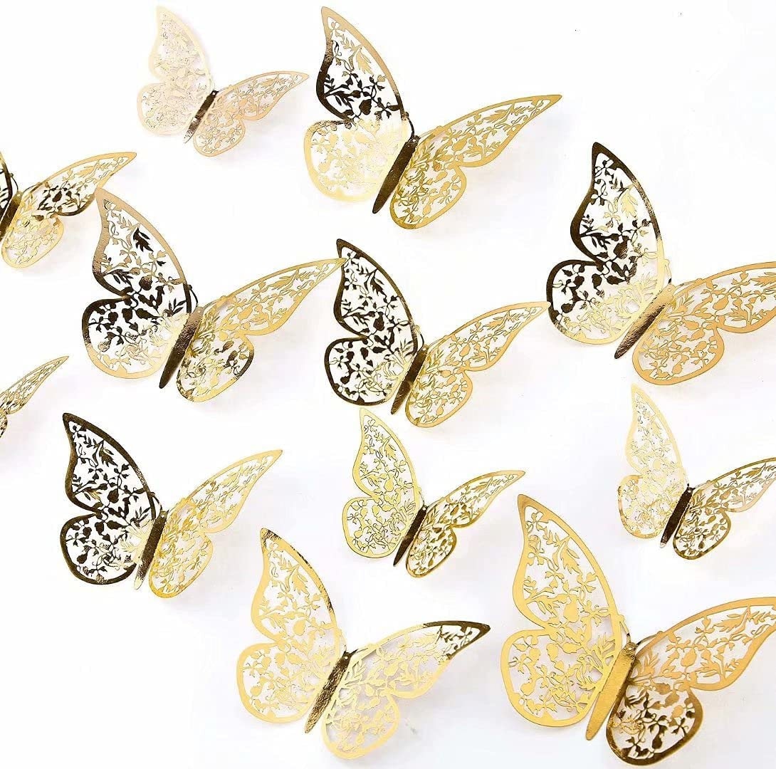 15 pc assorted gold butterfly metallic paper cake decoration