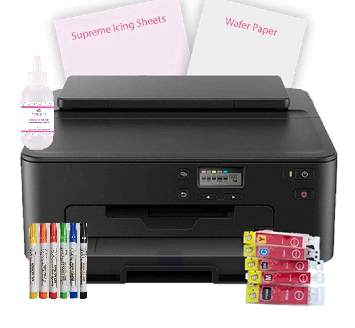 Edible printer Bundle - Canon Printer, Refillable Edible Ink cartridges, Markers, Wafer paper, Frosting sheets, Edible glue