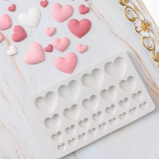 Large 25 cavity Silicone Heart Mold, Assorted Size Hearts Mold, Fondant mold, Chocolate mold, wax mold