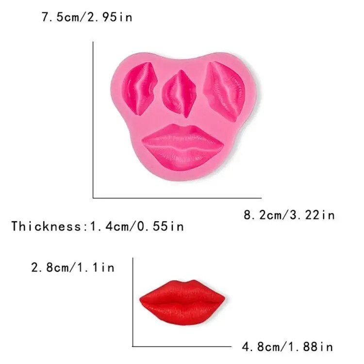 Lips Silicone Mold - 4 pc kiss lips mold, fondant mold, wax mold, chocolate mold