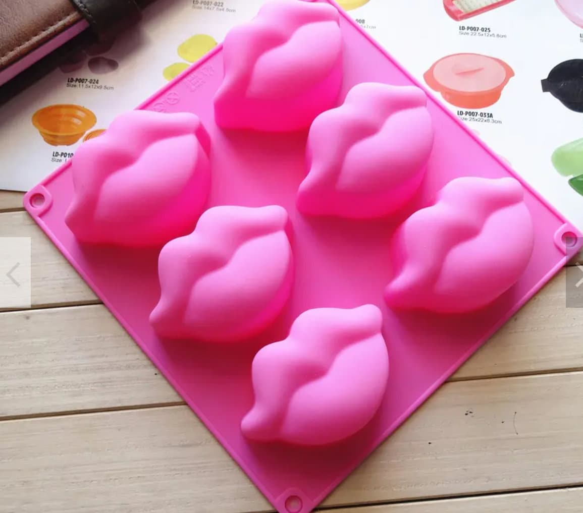 6 Cavity Pink Lips Mold - Kiss Lips Silicone mold, candy mold, soap mold