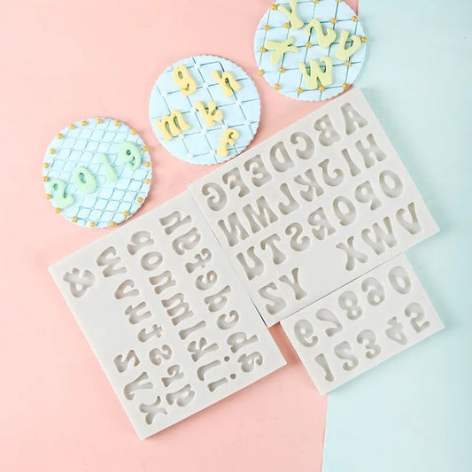 3 pc set groovy letter Molds upper and lowercase alphabet letter number silicone mold