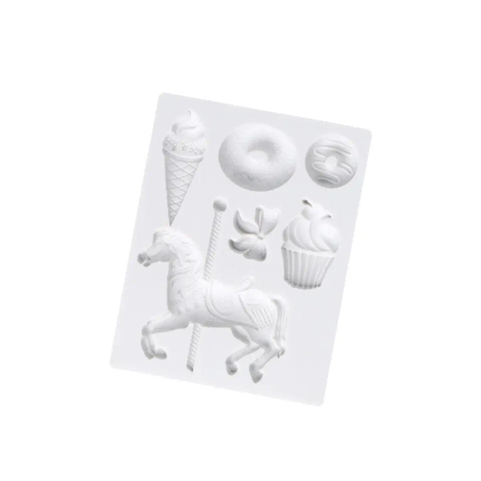 Carousel Candyland Birthday Theme cake Mold - ice cream bow donut Silicone Fondant Candy Chocolate Decoration Baking tool